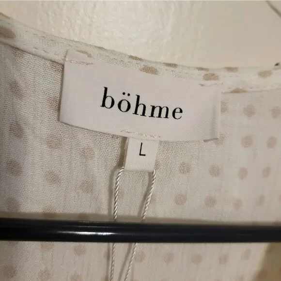 Bohme Ruffle Neck Polka Dot Flutter Sleeve Button Front Boho Midi Dress, L NEW - Picture 13 of 16